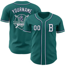 Load image into Gallery viewer, Custom Teal White-Navy Authentic Baseball Jersey
