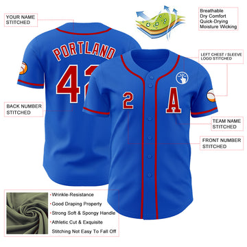 Custom Thunder Blue Red-White Authentic Baseball Jersey