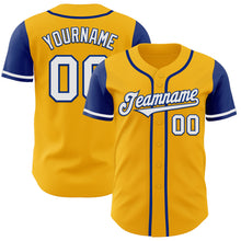 Load image into Gallery viewer, Custom Gold White-Royal Authentic Two Tone Baseball Jersey

