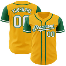 Load image into Gallery viewer, Custom Gold White-Kelly Green Authentic Two Tone Baseball Jersey
