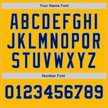 Load image into Gallery viewer, Custom Gold Navy-Light Blue Authentic Two Tone Baseball Jersey
