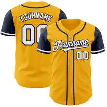 Load image into Gallery viewer, Custom Gold White-Navy Authentic Two Tone Baseball Jersey
