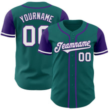Load image into Gallery viewer, Custom Teal White-Purple Authentic Two Tone Baseball Jersey
