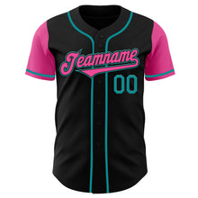 Load image into Gallery viewer, Custom Black Pink-Teal Authentic Two Tone Baseball Jersey

