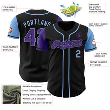 Load image into Gallery viewer, Custom Black Purple-Light Blue Authentic Two Tone Baseball Jersey
