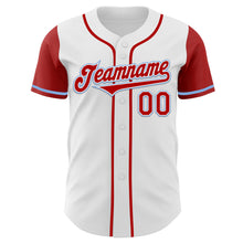 Load image into Gallery viewer, Custom White Red-Light Blue Authentic Two Tone Baseball Jersey
