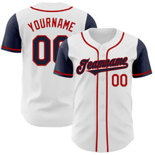 Load image into Gallery viewer, Custom White Navy-Red Authentic Two Tone Baseball Jersey
