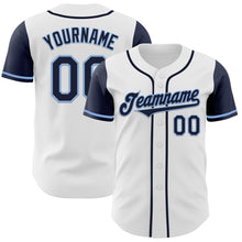 Load image into Gallery viewer, Custom White Navy-Light Blue Authentic Two Tone Baseball Jersey
