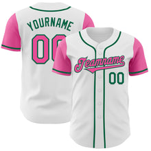 Load image into Gallery viewer, Custom White Pink-Kelly Green Authentic Two Tone Baseball Jersey
