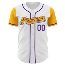 Load image into Gallery viewer, Custom White Gold-Purple Authentic Two Tone Baseball Jersey
