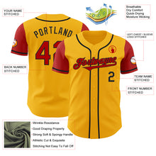 Load image into Gallery viewer, Custom Gold Red-Black Authentic Two Tone Baseball Jersey

