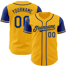 Load image into Gallery viewer, Custom Gold Royal Authentic Two Tone Baseball Jersey
