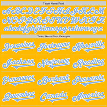 Load image into Gallery viewer, Custom Gold Light Blue-White Authentic Two Tone Baseball Jersey
