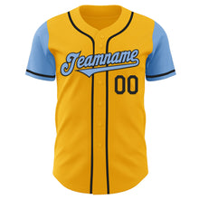Load image into Gallery viewer, Custom Gold Light Blue-Black Authentic Two Tone Baseball Jersey
