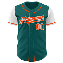 Load image into Gallery viewer, Custom Teal Orange-White Authentic Two Tone Baseball Jersey

