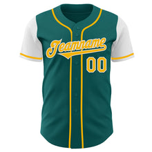Load image into Gallery viewer, Custom Teal Gold-White Authentic Two Tone Baseball Jersey

