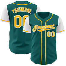 Load image into Gallery viewer, Custom Teal Gold-White Authentic Two Tone Baseball Jersey
