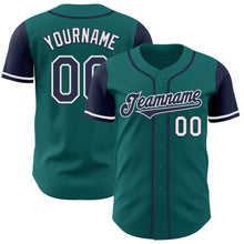 Load image into Gallery viewer, Custom Teal Navy-White Authentic Two Tone Baseball Jersey
