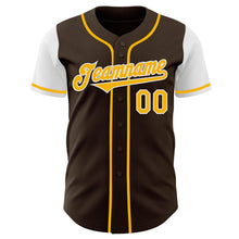 Load image into Gallery viewer, Custom Brown Gold-White Authentic Two Tone Baseball Jersey
