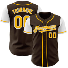 Load image into Gallery viewer, Custom Brown Gold-White Authentic Two Tone Baseball Jersey

