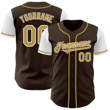 Load image into Gallery viewer, Custom Brown Old Gold-White Authentic Two Tone Baseball Jersey

