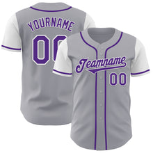 Load image into Gallery viewer, Custom Gray Purple-White Authentic Two Tone Baseball Jersey
