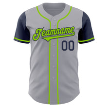 Load image into Gallery viewer, Custom Gray Neon Green-Navy Authentic Two Tone Baseball Jersey
