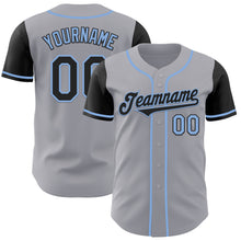 Load image into Gallery viewer, Custom Gray Black-Light Blue Authentic Two Tone Baseball Jersey
