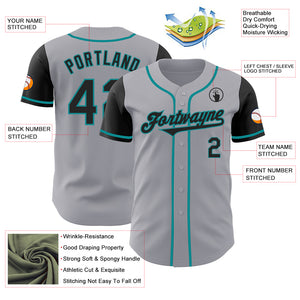 Custom Gray Black-Teal Authentic Two Tone Baseball Jersey