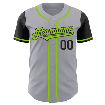 Custom Gray Neon Green-Black Authentic Two Tone Baseball Jersey