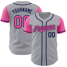 Load image into Gallery viewer, Custom Gray Pink-Navy Authentic Two Tone Baseball Jersey
