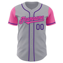 Load image into Gallery viewer, Custom Gray Pink-Purple Authentic Two Tone Baseball Jersey
