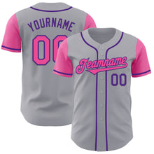 Load image into Gallery viewer, Custom Gray Pink-Purple Authentic Two Tone Baseball Jersey
