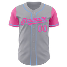Load image into Gallery viewer, Custom Gray Pink-Light Blue Authentic Two Tone Baseball Jersey
