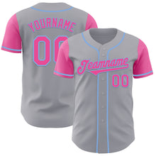 Load image into Gallery viewer, Custom Gray Pink-Light Blue Authentic Two Tone Baseball Jersey
