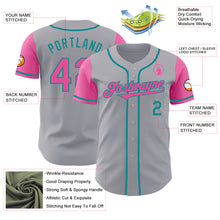 Load image into Gallery viewer, Custom Gray Pink-Teal Authentic Two Tone Baseball Jersey
