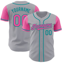 Load image into Gallery viewer, Custom Gray Pink-Teal Authentic Two Tone Baseball Jersey

