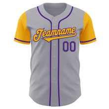 Load image into Gallery viewer, Custom Gray Gold-Purple Authentic Two Tone Baseball Jersey
