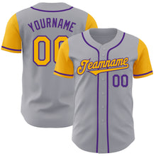Load image into Gallery viewer, Custom Gray Gold-Purple Authentic Two Tone Baseball Jersey
