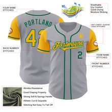 Load image into Gallery viewer, Custom Gray Gold-Kelly Green Authentic Two Tone Baseball Jersey
