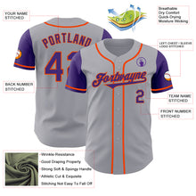 Load image into Gallery viewer, Custom Gray Purple-Orange Authentic Two Tone Baseball Jersey
