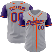Load image into Gallery viewer, Custom Gray Purple-Orange Authentic Two Tone Baseball Jersey
