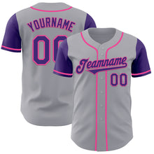 Load image into Gallery viewer, Custom Gray Purple-Pink Authentic Two Tone Baseball Jersey
