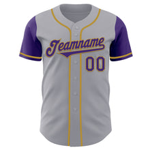 Load image into Gallery viewer, Custom Gray Purple-Old Gold Authentic Two Tone Baseball Jersey
