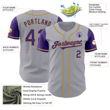 Load image into Gallery viewer, Custom Gray Purple-Old Gold Authentic Two Tone Baseball Jersey
