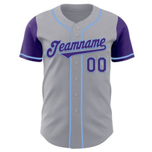 Load image into Gallery viewer, Custom Gray Purple-Light Blue Authentic Two Tone Baseball Jersey
