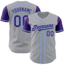 Load image into Gallery viewer, Custom Gray Purple-Light Blue Authentic Two Tone Baseball Jersey
