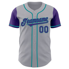 Load image into Gallery viewer, Custom Gray Purple-Teal Authentic Two Tone Baseball Jersey
