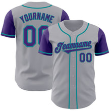 Load image into Gallery viewer, Custom Gray Purple-Teal Authentic Two Tone Baseball Jersey
