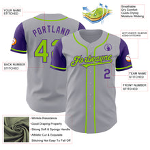 Load image into Gallery viewer, Custom Gray Neon Green-Purple Authentic Two Tone Baseball Jersey

